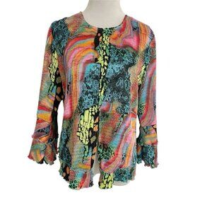 Pleats Collection By Pings Imports Size Large  Top Blouse Colorful Artsy Art